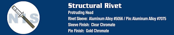 Protruding Head Structural Rivet Aluminum Sleeve Clear Chromate Pin Gold Chromat