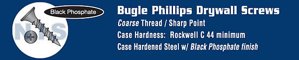 Phillips Bugle Head Coarse Thread Drywall Screw Black Phosphate