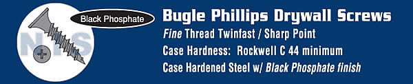 Phillips Bugle Head Fine Thread Drywall Screw Black Phosphate