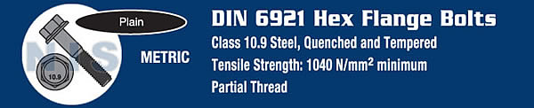 DIN 6921 Class 10 Point 9 Metric Flange Bolt Plain