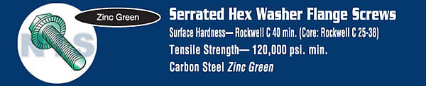 Serrated Hex Flanged Washer Undercut Full Thread Scr Case Hard Zinc Green & Bake