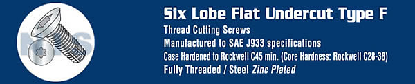 Six Lobe Flat Undercut Thread Cutting Screw Type F Fully Threaded Zinc And Bake