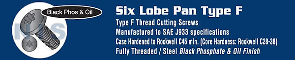 Six Lobe Pan Thread Cutting Screw Type F Fully Threaded Black Phosphate