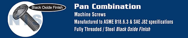 Combination Pan Head Machine Screw Fully Threaded Black Oxide
