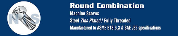 Combination Round Head Fully Threaded Machine Screw Fully Threaded Zinc