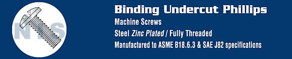 Phillips Binding Undercut Machine Screw Fully Threaded Zinc