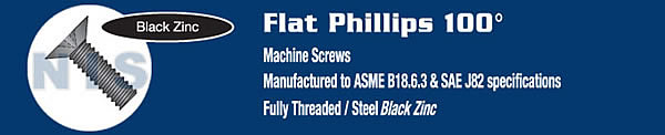 Phillips Flat 100 Degree Machine Screw Fully Threaded Zinc Black