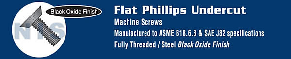 Phillips Flat Undercut Machine Screw Fully Threaded Black Oxide