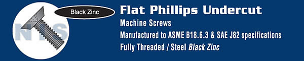 Phillips Flat Undercut Machine Screw Fully Threaded Black Zinc