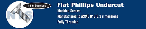 Phillips Flat Undercut Machine Screw Fully Threaded 18-8 Stainless