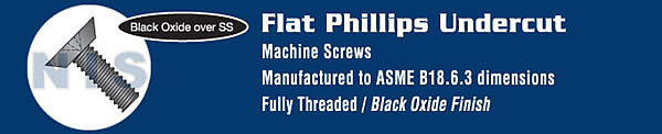 Phillips Flat Undercut Machine Screw Fully Threaded 18 8 Stainless Steel Black Oxide
