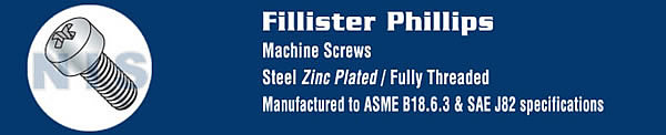 Phillips Fillister Head Machine Screw Fully Threaded Zinc