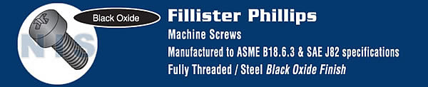 Phillips Fillister Head Machine Screw Fully Threaded Black Oxide