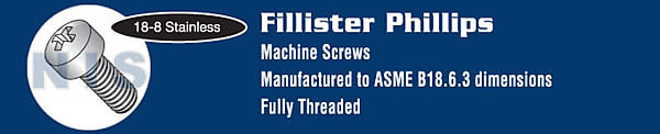 Phillips Fillister Machine Screw Fully Threaded 18 8 Stainless Steel