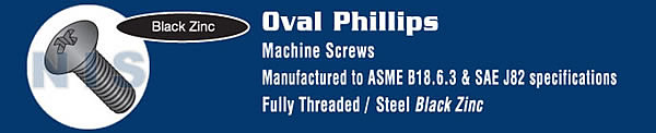 Phillips Oval Head Machine Screw Fully Threaded Black Zinc