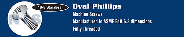 Phillips Oval Head Machine Screw Fully Threaded 18 8 Stainless Steel