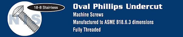 Phillips Oval Undercut Machine Screw Fully Threaded 18 8 Stainless Steel