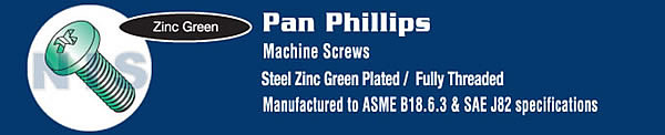 Phillips Pan Machine Screw Fully Threaded Zinc Green