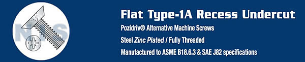 Pozi Drive Alternative Type 1A Recess Flat Undercut Machine Screw Fully Thread Z