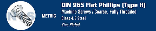 Din 965 Metric Phillips Flat Machine Screw Zinc