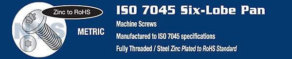 ISO 7045 Six Lobe T-20 Drive Pan Machine Screw Class 4.8 Full Thread Zinc RoHS