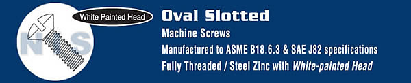 Slotted Oval Machine Screw Fully Threaded Zinc with White Painted Heads