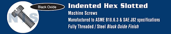 Slotted Indented Hex Head Machine Screw Fully Threaded Black Oxide
