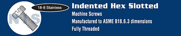 Slotted Indented Hex Head Machine Screw Fully Threaded 18 8 Stainless Steel