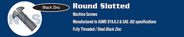 Slotted Round Machine Screw Fully Threaded Black Zinc