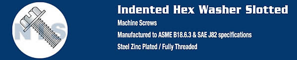 Slotted Indented Hex Washer Head Machine Screw Fully Threaded Zinc