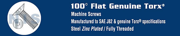 Torx Flat 100 Degree Machine Screw Fully Threaded Zinc
