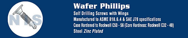 Phillips Wafer Head with Number 3 Point Self Drilling Screw with Wings Zinc Bake