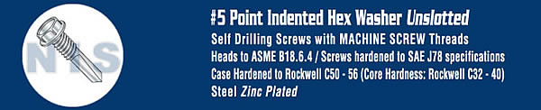 UNSLOTTED HEX WASHER WITH NUMBER 5 POINT SELF DRILLING SCREW ZINC