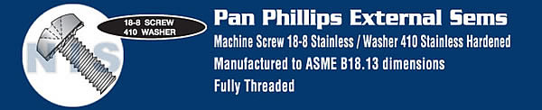 Phillips Pan External Sems Machine Screw Fully Threaded 18 8 Stainless Steel
