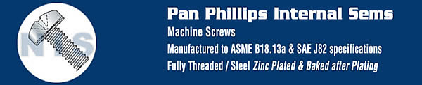Phillips Pan Internal Sems Machine Screw Fully Threaded Zinc
