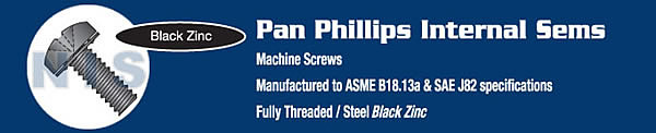 Phillips Pan Internal Sems Machine Screw Fully Threaded Black Zinc and Bake