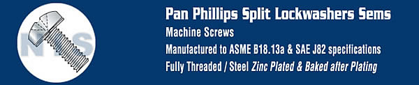 Phillips Pan Split Lock Washer Sems Fully Threaded Zinc
