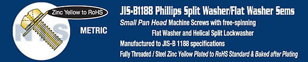 JIS B1188 Phillips Pan Split Washer Flat Washer Sems Machine Screw Zinc Bake ROHS