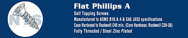 Phillips Flat Self Tapping Screw Type A Fully Threaded Zinc And Bake