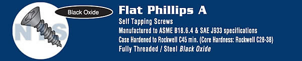 Phillips Flat Self Tapping Screw Type A Fully Threaded Black Oxide