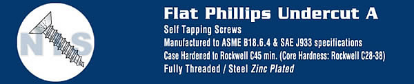 Phillips Flat Undercut Self Tapping Screw Type A Fully Threaded Zinc And Bake