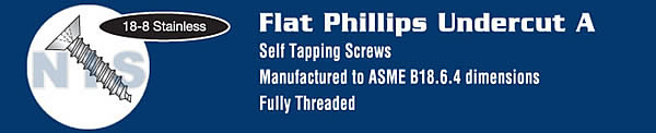 Phillips Flat Undercut Self Tapping Screw Type A Fully Threaded 18 8 Stainless