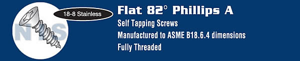 Phillips Flat Self Tapping Screw Type A Fully Threaded 18 8 Stainless Steel