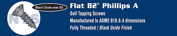 Phillips Flat Self Tapping Screw Type A Fully Threaded 18 8 Stainless Black Oxid