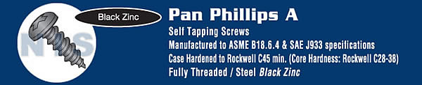Phillips Pan Self Tapping Screw Type A Fully Threaded Black Zinc ANd Bake