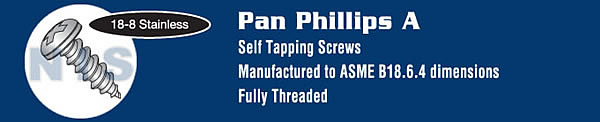 Phillips Pan Self Tapping Screw Type A Fully Threaded 18 8 Stainless Steel