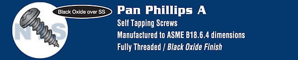 Phillips Pan Self Tap Screw Type A Full Thread 18 8 Stainless Steel Black Ox