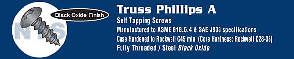 Phillips Truss Self Tapping Screw Type A Fully Threaded Black Oxide
