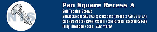 Square Pan Self Tapping Screw Type A Fully Threaded Zinc
