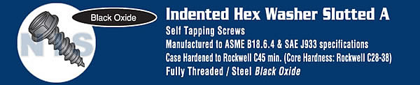 Slotted Indented Hex Washer Self Tapping Screw Type A Fully Threaded Black Oxide